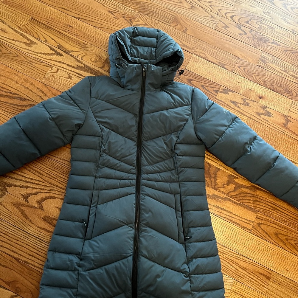 Denim BlueChevron Quilted Puffer Coat with High Collar.Boulder Gear